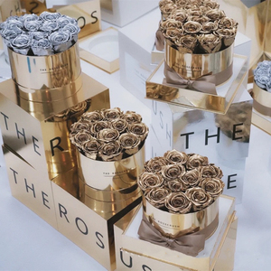 Hộp Quà Tặng Hoa Giấy Bạc Vàng Kim Loại Sáng Bóng Hộp Mũ Đóng Gói Hoa Hồng Bảo Quản Ngăn Kéo Vuông Có Ngăn Kéo Cho Cửa Hàng Hoa - Product Image 4