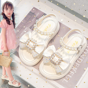 Sandales d'été pour filles, style princesse, à bout ouvert, ornées de perles et de strass, pour collégiennes, avec semelles épaisses, idéales pour les fêtes et la plage - Product Image 2