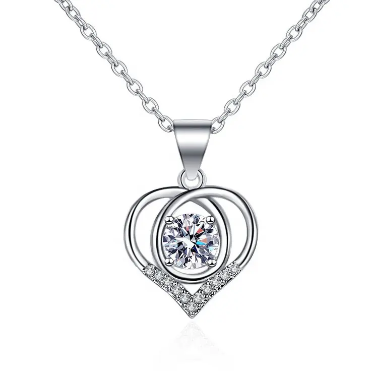 Silver White Gold Plated Hollow Out Heart Shape Pendent Necklace Fashion Women Necklace