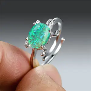 Anello arcobaleno opale di fuoco tartaruga marina zircone multicolore pietra ovale anello regolabile aperto fedi nuziali classiche Color argento per donna