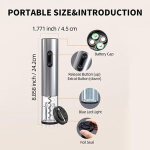 Tire-bouchon électrique automatique en acier inoxydable, fonctionnant à piles sèches, avec 5 outils écologiques, coffret cadeau magnétique noir - Product Image 2