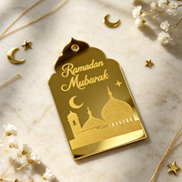 Étiquettes cadeaux en acrylique doré Ramadan Mubarak 6x4cm, ornement suspendu lune et étoile, décoration pour emballage cadeau de fête du Ramadan, accessoires de bricolage