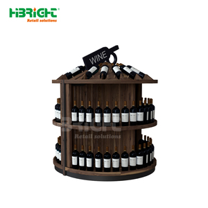 Supermarket Double-Sided Heavy Duty Wooden &amp; Steel Commercial Island Rounded <strong>Bottle</strong> <strong>Display</strong> <strong>Stand</strong> Wine <strong>Rack</strong> - Product Image 5