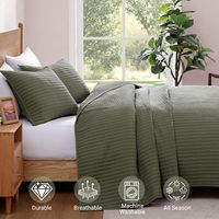 Selimut Ringan Warna Hijau Zaitun Ukuran Queen untuk Semua Musim, Selimut Musim Panas yang Lembut dengan 2 Sarung Bantal
