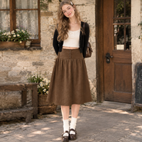 Jupe trapèze vintage en velours côtelé, boutonnée sur le devant, patchwork, taille haute, élégante, polyvalente, flatteuse, en maille