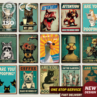 Affiche métallique, Faible MOQ, Plaques en fer rétro amusantes (motifs chat, chien, anime), Décoration murale vintage pour salle de bain et maison, Cadeau, Jouet, Sublimation, Décoration murale en fer pour toilettes