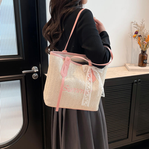 Sac fourre-tout pour femme, nouvelle collection été, tissé, avec fermeture éclair, moyen, magnifique, couleur contrastée, grande capacité, tendance, portable - Product Image 5