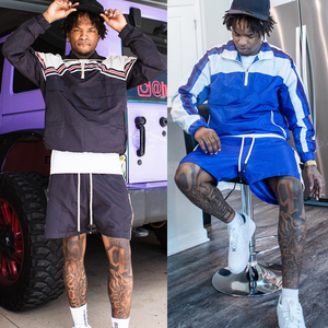 Conjunto Deportivo de Dos Piezas Personalizado de Moda, Chaqueta Cortavientos con Cierre y Pantalones Cortos de Poliéster y Nailon para Hombre - Product Image 3