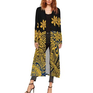 New Factory Wholesale Price Custom <strong>Plus</strong> <strong>Size</strong> Long Sleeve <strong>Trench</strong> <strong>Coats</strong> Tonga Polynesian Print Ladies Open Front Kimono Cardigan - Product Image 4