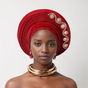 Vente en gros Nouveauté 2024 : Turban pour fille avec strass, Magnifiques chapeaux turban africains ornés de pierres, Foulard de mariage de luxe pour femme - Product Image 4