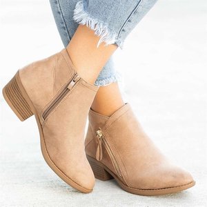 Stivaletti alla Caviglia in Camoscio <span class=keywords><strong>Beige</strong></span> alla Moda Xuanhui per Donne, Scarpe Autunno-Inverno Trendy con Tacco Basso e Zip Laterale - Product Image 6