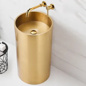 Luxus Boden stehend Edelstahl Öffentliche PVD Gold runde Hand waschbecken Waschbecken Hotel Toiletten und Waschbecken für Badezimmer