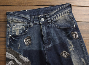 Nuovo produttore di alta qualità blu scuro di colore Jeans di Jeans di alta qualità strappati Slim Fit <span class=keywords><strong>Denim</strong></span> di <span class=keywords><strong>marca</strong></span> Jeans da uomo - Product Image 3