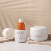Juego de Envases Cosméticos de Vidrio Vacíos de Lujo, Botella de Loción con Bomba Naranja, Tarro de Crema de 30-150 ml, Envase para Cuidado de la Piel, Impresión Personalizada