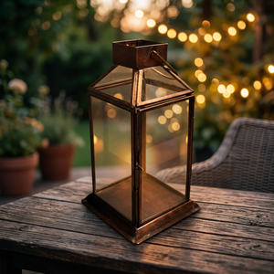 Artisan Design Handmade Candle <b>Lantern</b> with <b>Glass</b> and Brass Brown Finish 4x4x4.5" Model L358 for Home Decoration - Product Image 1