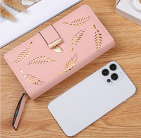 Dompet Wanita Panjang Desain Daun Berongga Trendi 2025, Dompet Koin Kancing Elegan, Tas Clutch Wanita Modis