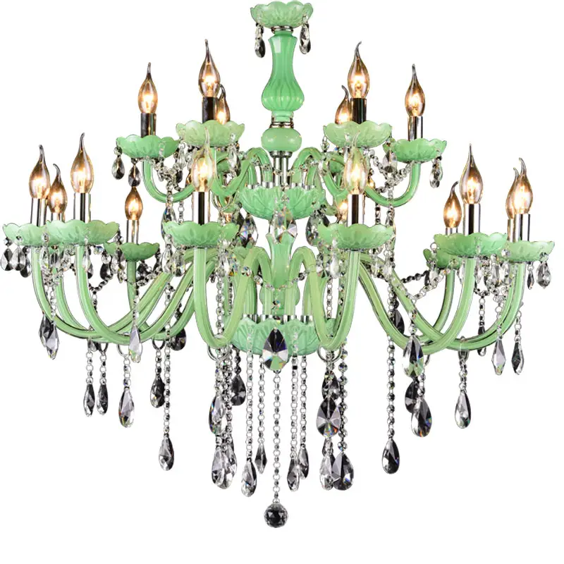 Stile europeo moderno lampadario di cristallo della candela minimalismo fresco pastorale della decorazione della casa della luce del pendente verde di cristallo lustro