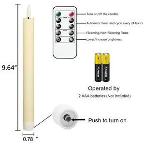 High Quality 3D Flickering Flameless LED Candle Real Wax Ivory Taper Candles With Remote Control Battery Powered Home Decoration