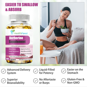 Complément de Berbérine HCl 1500mg avec Cannelle de Ceylan, Melon Amer et Extrait de Thé Vert – 60 Gélules Molles Sans Gluten pour la Gestion du Métabolisme - Product Image 2