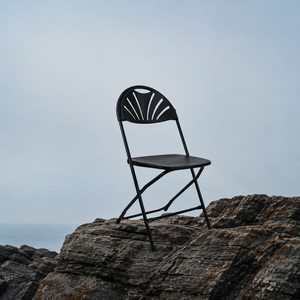 Fan Back Black Folding Party <b>Chair</b> Durable PP+Metal Stackable Waterproof for Indoor Outdoor Events Park <b>Dining</b> Garden Use - Product Image 1