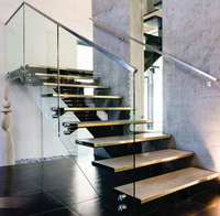 Escalier moderne à poutres en acier avec marches en bois massif et garde-corps en câble, style industriel pour villa/hôtel (fini noyer foncé)