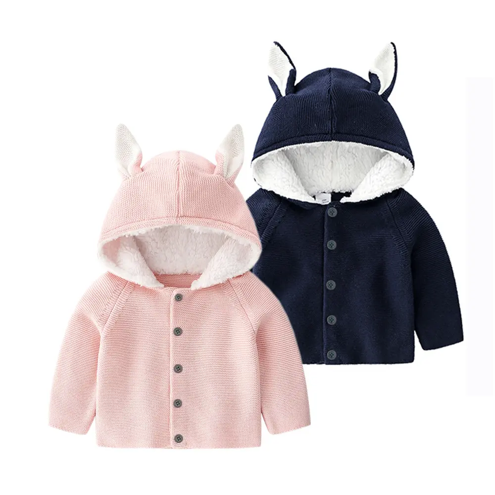 Winter Peuter Jassen Pasgeboren Pluche Truien Baby Gebreide Meisjes Konijnenoren Vest Kleding Kids Baby Jas Met Hoed