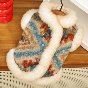 Chaleco tipo cárdigan para mascotas Weiwang, diseño Fair Isle, doble capa, forro polar, ropa de abrigo para perros Bichón Frisé y Teddy - Product Image 1