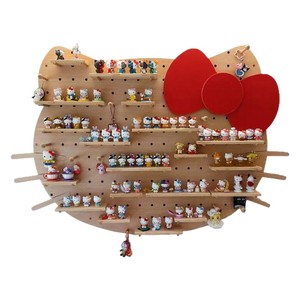 Cartoon <b>Pegboard</b> Wall Mounted Wooden Shelf With <b>Hooks</b> For Toys Organizer Storage Display Rack White Pink Natural Wood Color - Product Image 5