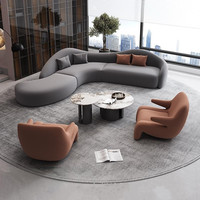 Ensemble de canapés modulaires incurvés modernes pour réception de bureau avec fauteuils pour hall d'accueil, salle de réunion, mobilier commercial rond en tissu doux