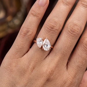 Luxury Pear Cut VVS Synthetic Diamond Engagement <b>Rings</b> 18K White Gold for Women Two Stone Engagement <b>Ring</b> Fine Women <b>Ring</b> - Product Image 2