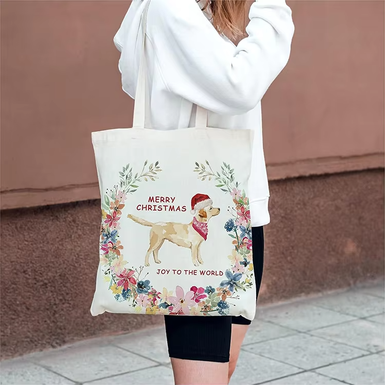 Custom Logo Cheap Plain Recycled Christmas Cotton Eco Friendly Canvas Cotton Shopping Tote Bag