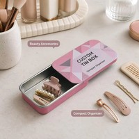 Boîte en métal rose personnalisée avec impression, 61 x 34 x 12 mm, couvercle coulissant, emballage pour accessoires cosmétiques, bonbons, menthes, petites pièces, OEM