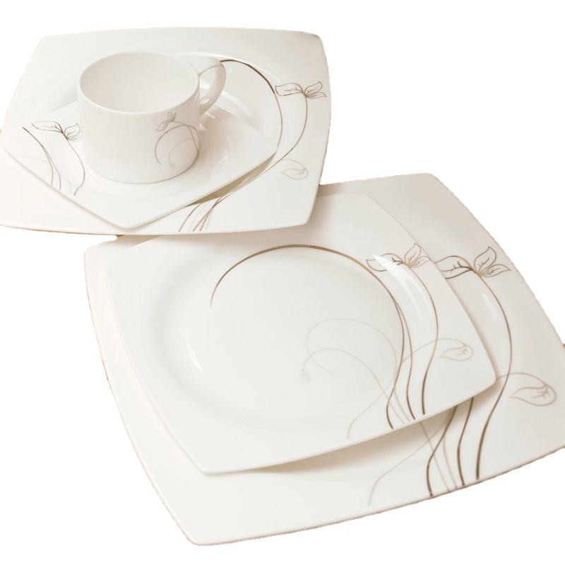 Bone China Square Dinnerware Set with Decal Patterns
