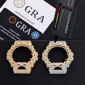 Boîtier de montre en argent sterling 925 VVS Moissanite Iced Out bicolore à épines pour DW6900, vente en gros - Product Image 3