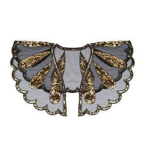 Châle pour <span class=keywords><strong>femme</strong></span> style années 20, Art Déco, à sequins et perles, Cape de soirée, Boléro, à devant ouvert, ourlet festonné, style Flapper - Product Image 4