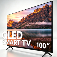 2026 Neuer 100 Zoll Rahmenloser QLED Smart TV, 4K UHD Android 15 Fernseher LED-Display für Zuhause, Hotel und Geschäftstreffen