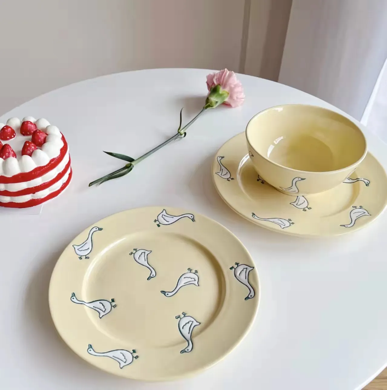 Koreaanse Stijl Slakom Servies Cartoon Dessertbord Yoghurt Fruit Cake Platen Set Keramische Bowls