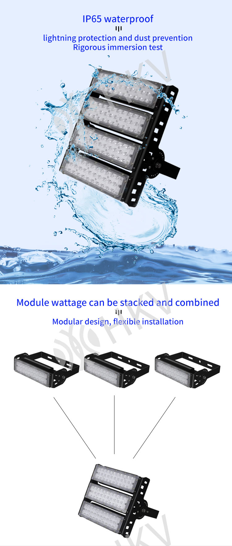 Die Casting Aluminum Housing Flood Led Light Module Rectangle 500W For Sports