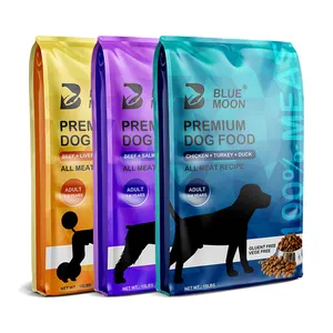 Custom 1lb 12kg 15kg Mylar Snack Biscuit Dry Puppy Animal Feed Packaging Pouch Flat Bottom Zip Lock Pet Dog Food Storage Bag