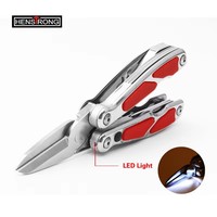 Ciseaux multifonctions 15-en-1 avec lumière LED, en acier inoxydable, pliables, pour le camping, le sertissage, la survie, EDC, OEM