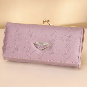 Dompet Kulit Wanita Kustom Kualitas Terbaik Dompet Tempat Kartu Dompet Koin Wanita Klasik dengan Kunci Logam