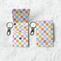 Dompet Kartu PU Motif Kotak-kotak Warna-warni Grosir/Kustom untuk Penyimpanan Kartu Kredit dan Uang Receh