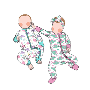 Romper Bayi Anak Lengan Panjang Resleting Bambu Custom Grosir untuk Musim Gugur, Piyama Kasual Warna Senada Bermotif ODM MOQ 5pcs - Product Image 4