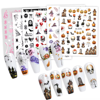 Décorations d'ongles style Halloween, autocollants d'ongles crâne d'horreur, autocollants 3D amusants citrouille et araignée pour nail art