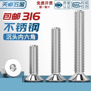 Tianzhuo Hardware 316 Stainless Steel Countersunk Hex Socket Head Screws M2 M3 M4 M5 M6 M8 M10 M12 M16 DIN 7991 Grade A - Product Image 4