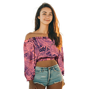 Blusas sexis de manga larga para mujer, Tapa Tribal Polinesia, ropa elegante, ropa de mujer de talla grande, blusas con hombros descubiertos - Product Image 2
