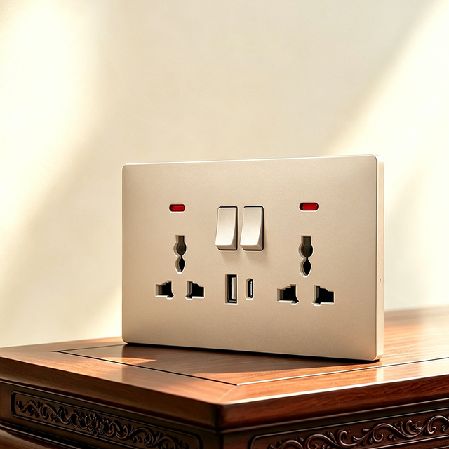 A6 Series B1 Shell Steel Mounting Frame Bronze Contact Red LED Indicator  USB Type C Dual Multi Function Switched Wall Socket