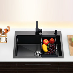 Évier de cuisine noir en acier inoxydable, 1 pièce, lavabo à encastrer ou à poser sous plan de travail, pour le lavage des légumes, 68x45 <span class=keywords><strong>cm</strong></span> - Product Image 4