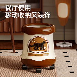 Romantic Art Trash Can With Wheels Large Capacity Indoor Use Cylindrical Design Living Room Bedroom Kitchen - Product Image 4
