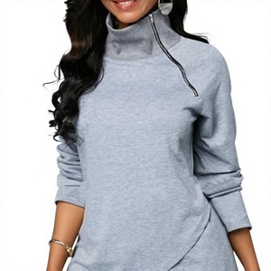 Hauts décontractés pour femmes, couleur unie, col roulé, sweat-shirts à fermeture éclair, chemisiers d'été, grande taille, polyester/coton par EVERGLOW - Product Image 1